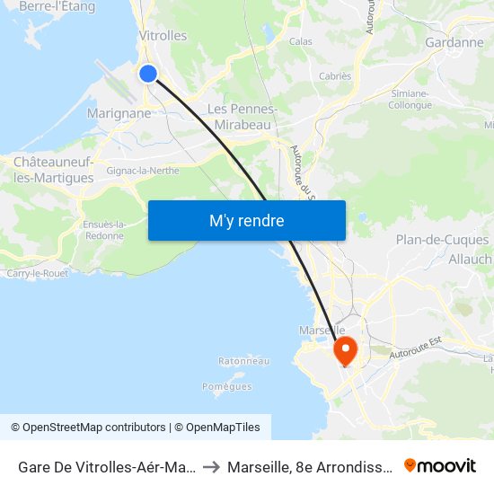 Gare De Vitrolles-Aér-Marseille to Marseille, 8e Arrondissement map