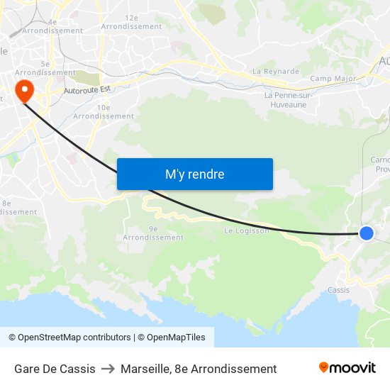 Gare De Cassis to Marseille, 8e Arrondissement map