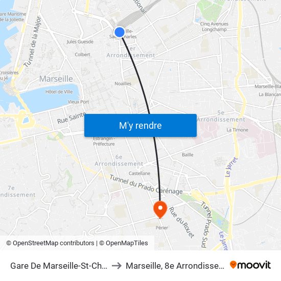 Gare De Marseille-St-Charles to Marseille, 8e Arrondissement map