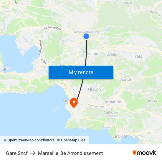 Gare Sncf to Marseille, 8e Arrondissement map