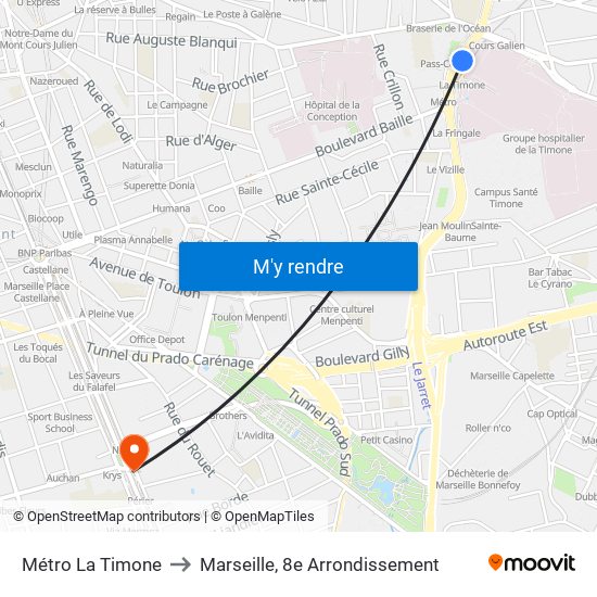 Métro La Timone to Marseille, 8e Arrondissement map