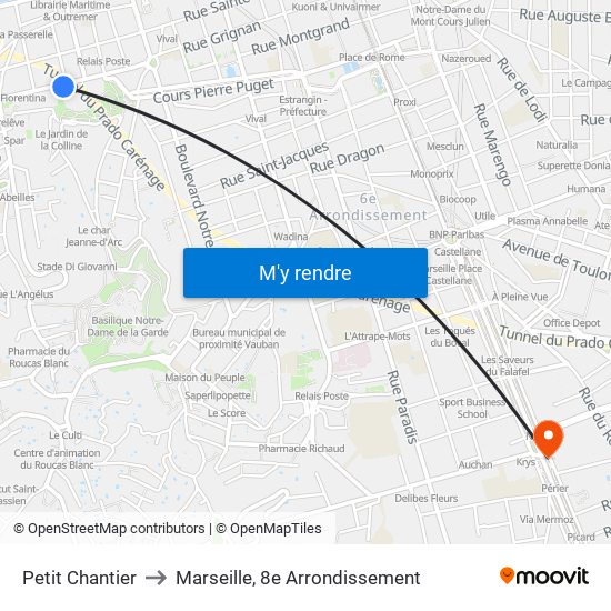Petit Chantier to Marseille, 8e Arrondissement map