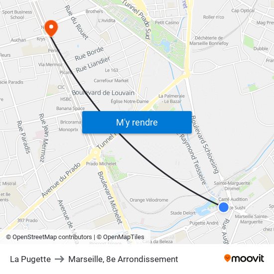 La Pugette to Marseille, 8e Arrondissement map