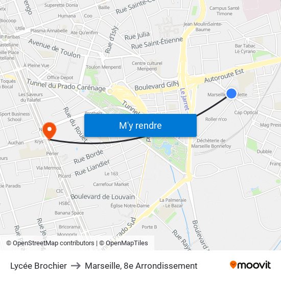 Lycée Brochier to Marseille, 8e Arrondissement map