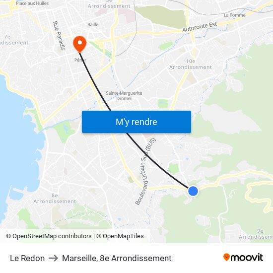 Le Redon to Marseille, 8e Arrondissement map