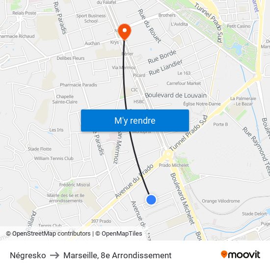 Négresko to Marseille, 8e Arrondissement map