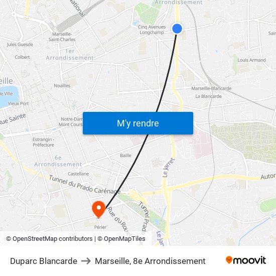 Duparc Blancarde to Marseille, 8e Arrondissement map