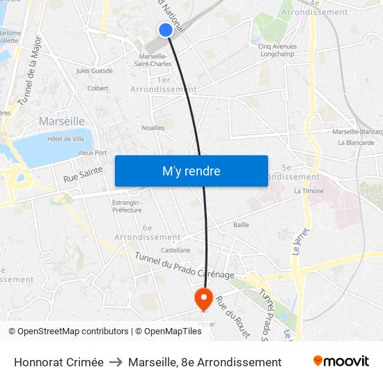 Honnorat Crimée to Marseille, 8e Arrondissement map