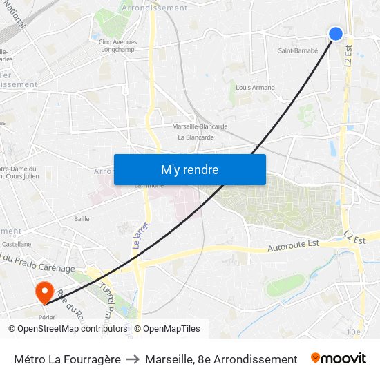 Métro La Fourragère to Marseille, 8e Arrondissement map