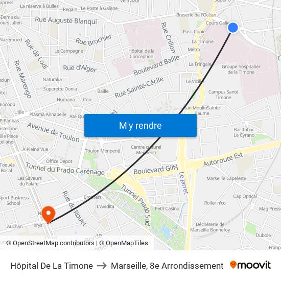 Hôpital De La Timone to Marseille, 8e Arrondissement map