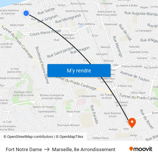 Fort Notre Dame to Marseille, 8e Arrondissement map