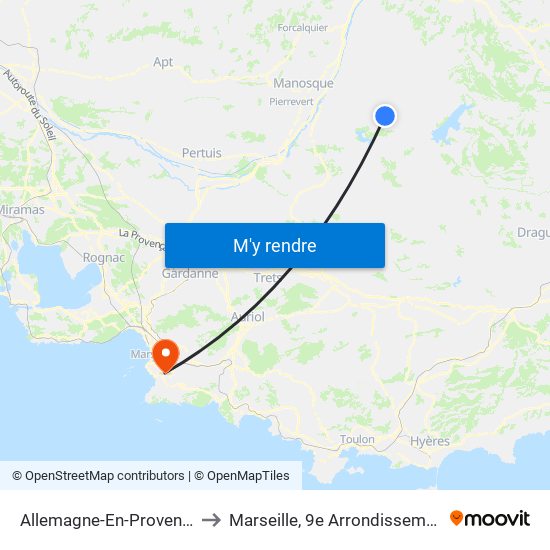 Allemagne-En-Provence to Marseille, 9e Arrondissement map