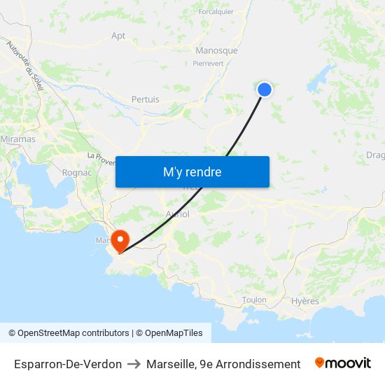 Esparron-De-Verdon to Marseille, 9e Arrondissement map