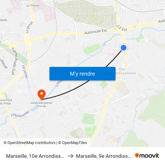 Marseille, 10e Arrondissement to Marseille, 9e Arrondissement map