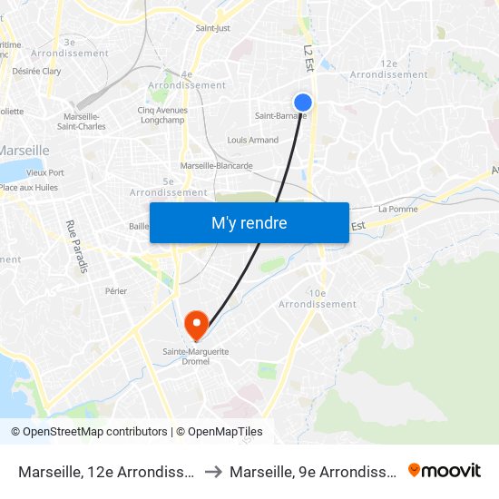Marseille, 12e Arrondissement to Marseille, 9e Arrondissement map