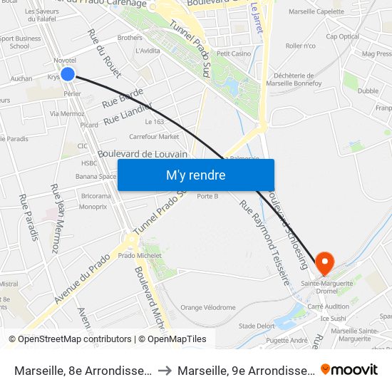 Marseille, 8e Arrondissement to Marseille, 9e Arrondissement map