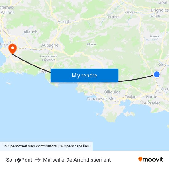 Solli�Pont to Marseille, 9e Arrondissement map