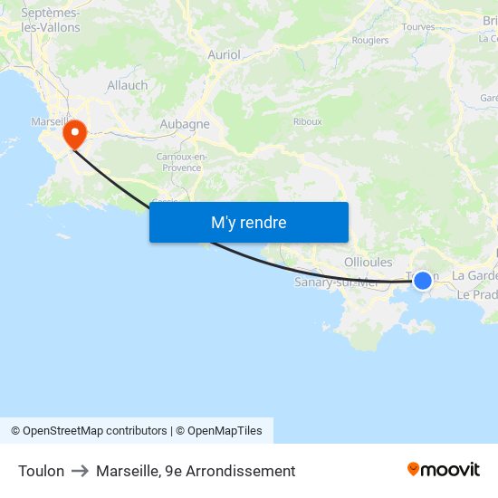 Toulon to Marseille, 9e Arrondissement map