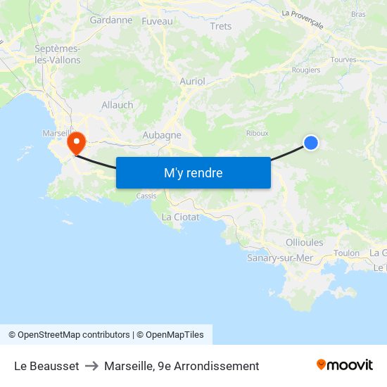 Le Beausset to Marseille, 9e Arrondissement map