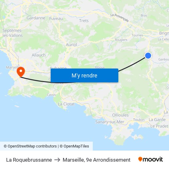 La Roquebrussanne to Marseille, 9e Arrondissement map