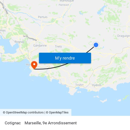 Cotignac to Marseille, 9e Arrondissement map