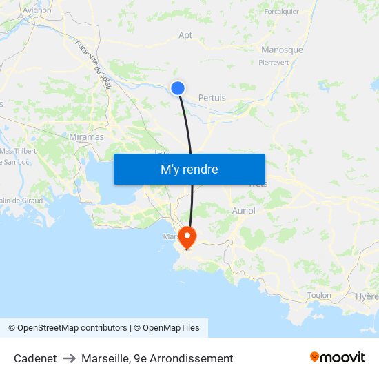 Cadenet to Marseille, 9e Arrondissement map