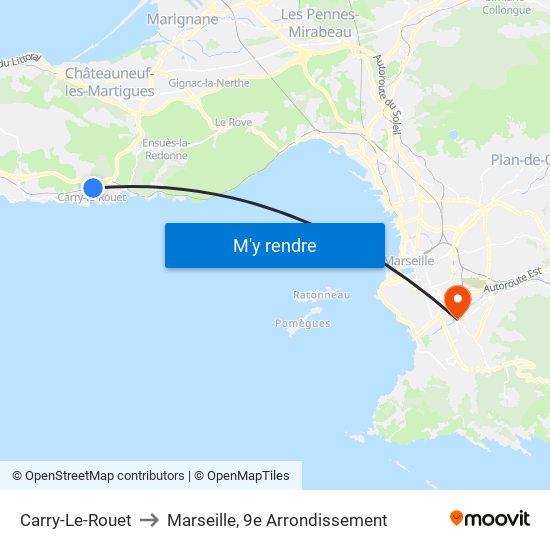 Carry-Le-Rouet to Marseille, 9e Arrondissement map