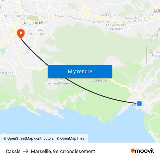 Cassis to Marseille, 9e Arrondissement map