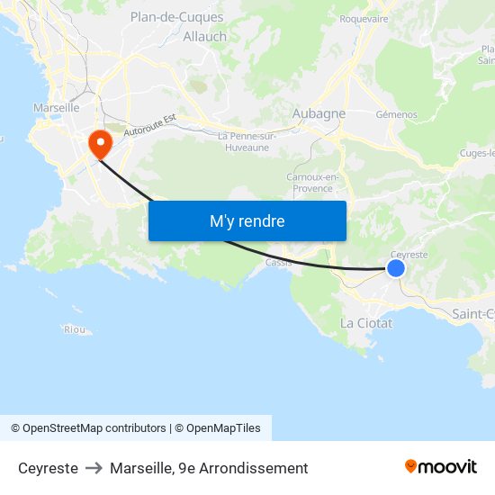 Ceyreste to Marseille, 9e Arrondissement map