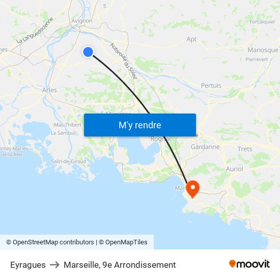 Eyragues to Marseille, 9e Arrondissement map