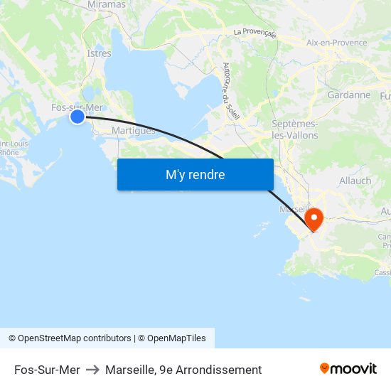 Fos-Sur-Mer to Marseille, 9e Arrondissement map
