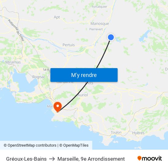 Gréoux-Les-Bains to Marseille, 9e Arrondissement map