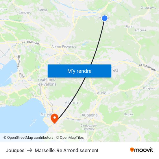 Jouques to Marseille, 9e Arrondissement map