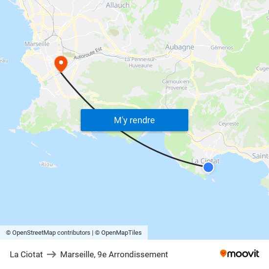 La Ciotat to Marseille, 9e Arrondissement map