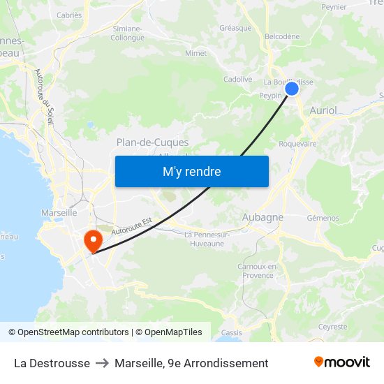 La Destrousse to Marseille, 9e Arrondissement map