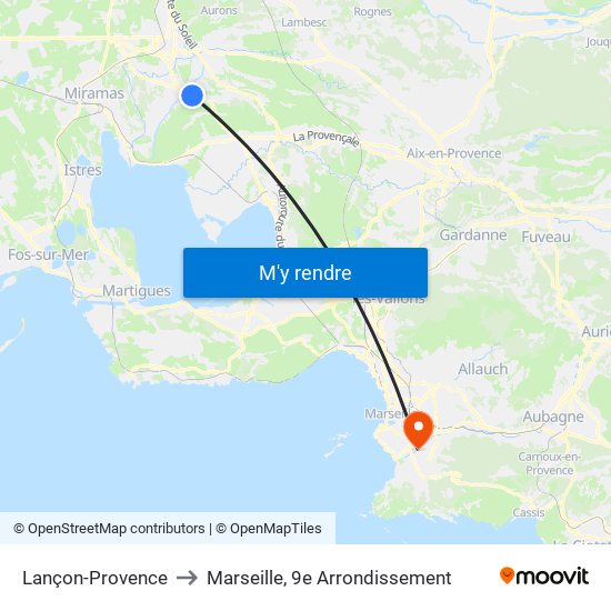 Lançon-Provence to Marseille, 9e Arrondissement map