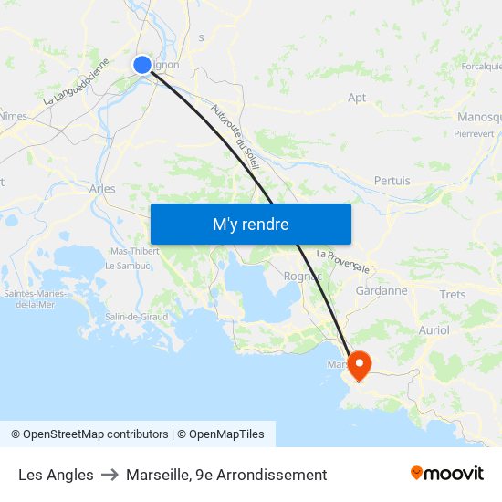 Les Angles to Marseille, 9e Arrondissement map