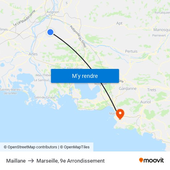 Maillane to Marseille, 9e Arrondissement map