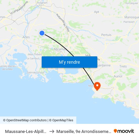 Maussane-Les-Alpilles to Marseille, 9e Arrondissement map