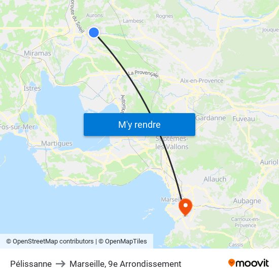 Pélissanne to Marseille, 9e Arrondissement map