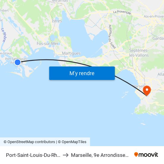 Port-Saint-Louis-Du-Rhône to Marseille, 9e Arrondissement map