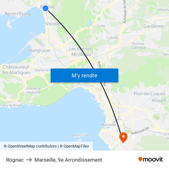 Rognac to Marseille, 9e Arrondissement map