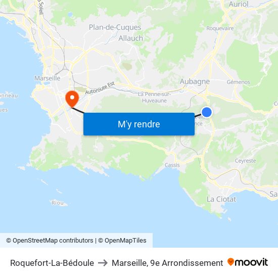 Roquefort-La-Bédoule to Marseille, 9e Arrondissement map