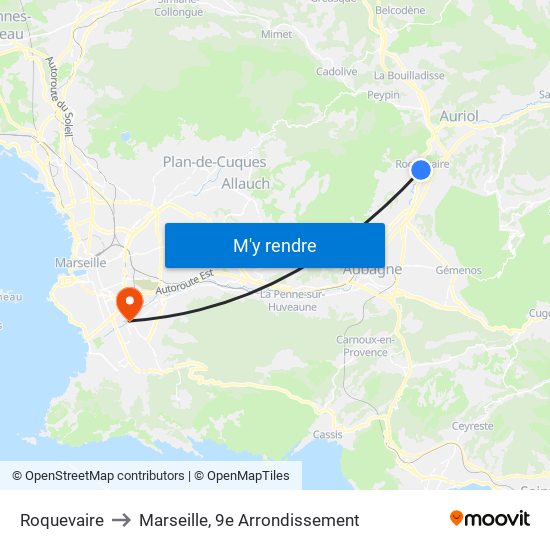 Roquevaire to Marseille, 9e Arrondissement map