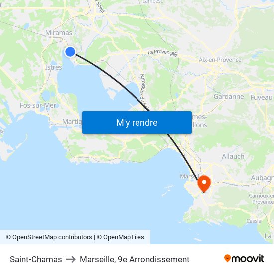 Saint-Chamas to Marseille, 9e Arrondissement map