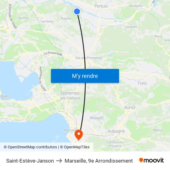 Saint-Estève-Janson to Marseille, 9e Arrondissement map