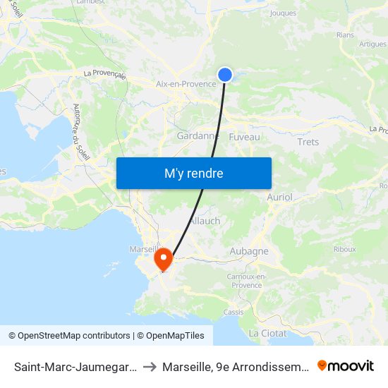 Saint-Marc-Jaumegarde to Marseille, 9e Arrondissement map