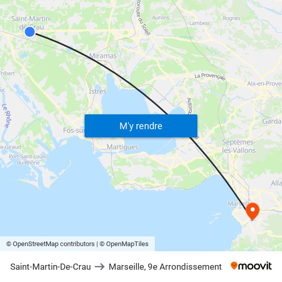 Saint-Martin-De-Crau to Marseille, 9e Arrondissement map