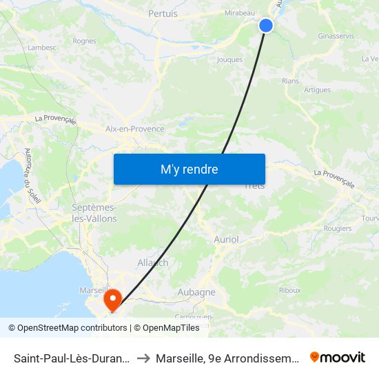 Saint-Paul-Lès-Durance to Marseille, 9e Arrondissement map