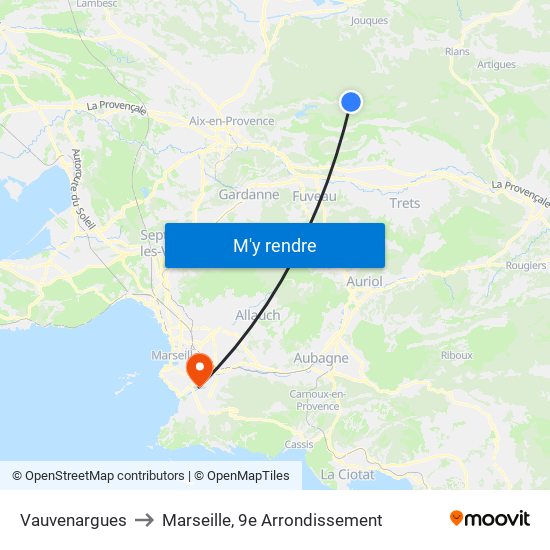 Vauvenargues to Marseille, 9e Arrondissement map